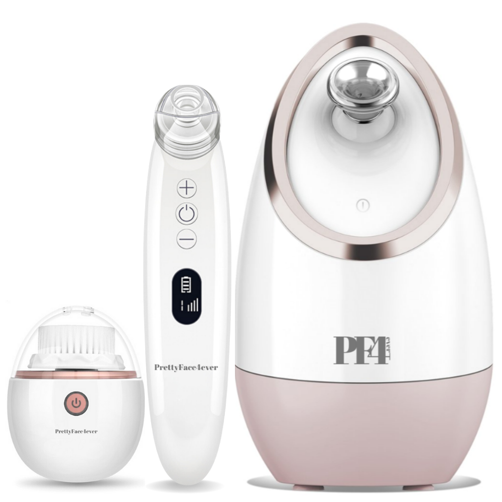 Brosse Nettoyante Visage + Aspirateur Points Noirs + Sauna Facial